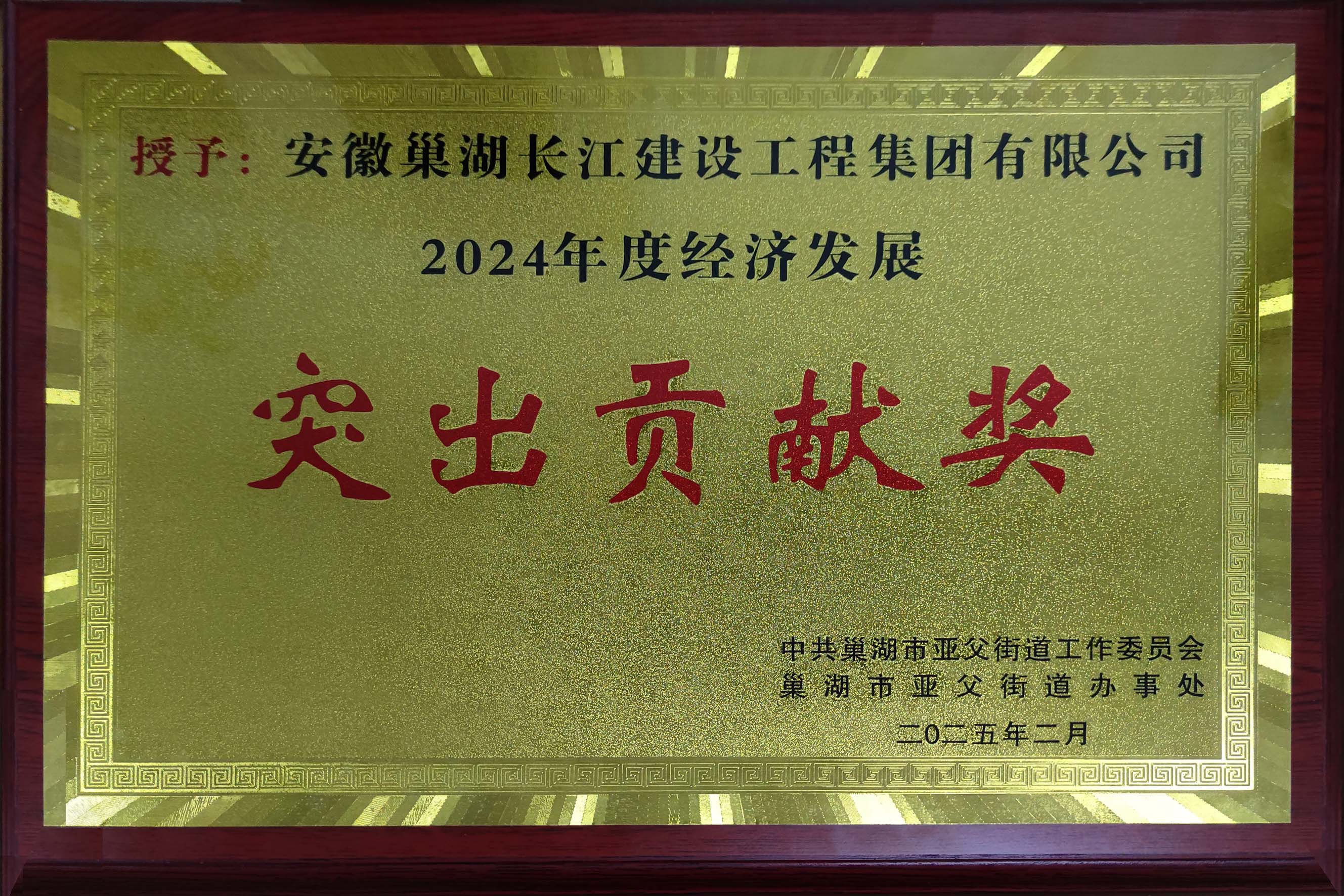 热烈庆祝巢湖长江建设荣获巢湖市亚父街道2024年度经济发展突出贡献奖